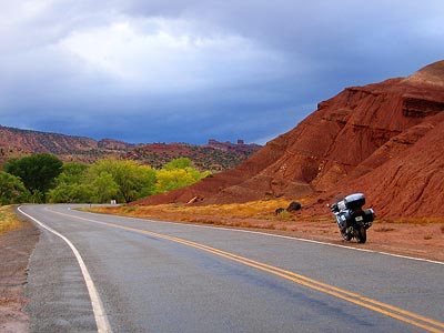 Imagine a road through the bottom of the Grand Canyon, and you'll be close to this place. A fun road on a motorcycle, even when wet.
