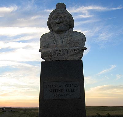 The Tatanka Iyotake, AKA Sitting Bull monument on the banks of the Missouri River.